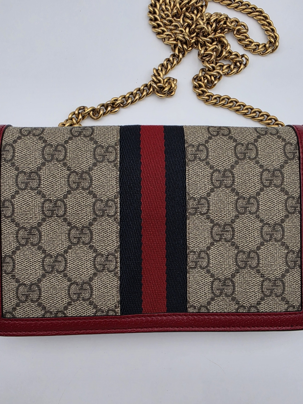 GUCCI GG Supreme Monogram Web Queen Margaret WOC Hibiscus Red Auth w/COA - Picture 4 of 16
